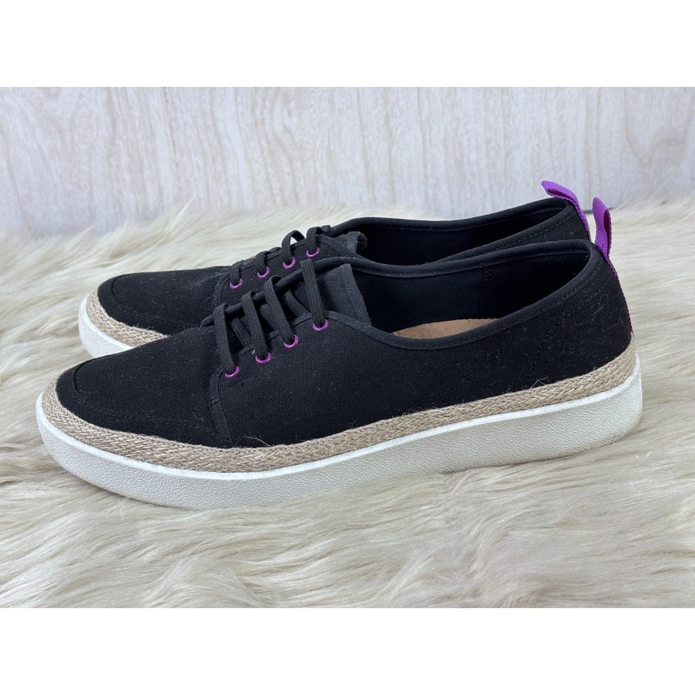 Vionic Jovie Sneakers Womens 9 Black Canvas Espadrille Comfort Lace Up